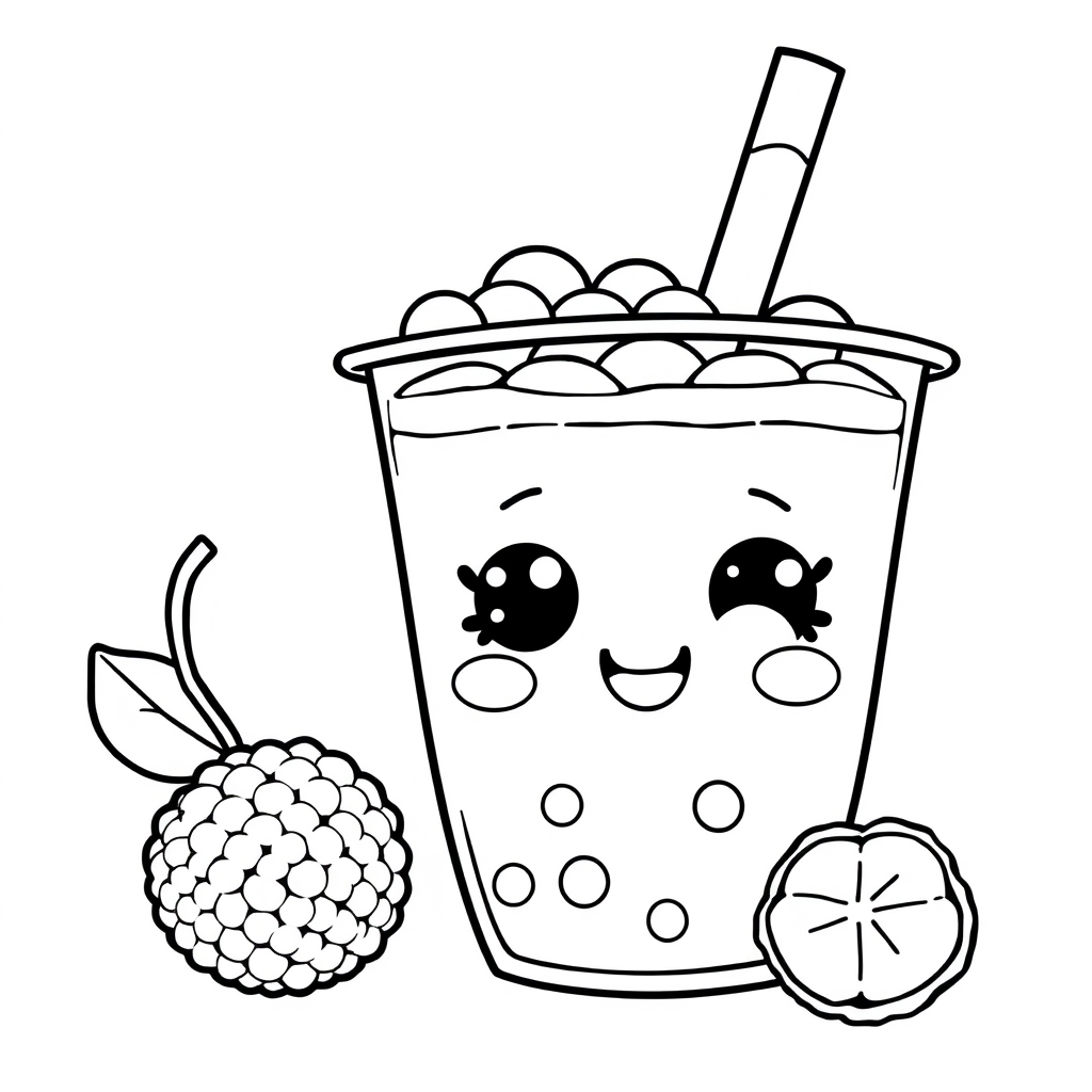 Coloriage Bubble Tea Honeydew Lychee Kawaii - Kawaii nourriture à imprimer
