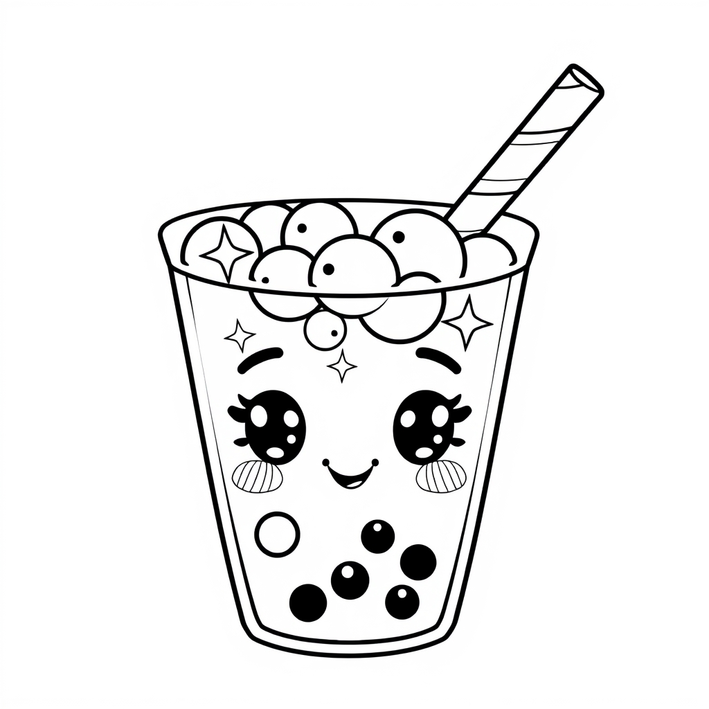 Coloriage Bubble Tea Kawaii - Kawaii nourriture à imprimer