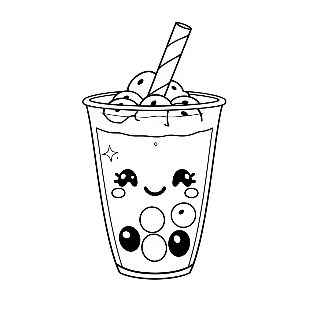 Coloriage Bubble Tea Nourriture - Kawaii nourriture à imprimer
