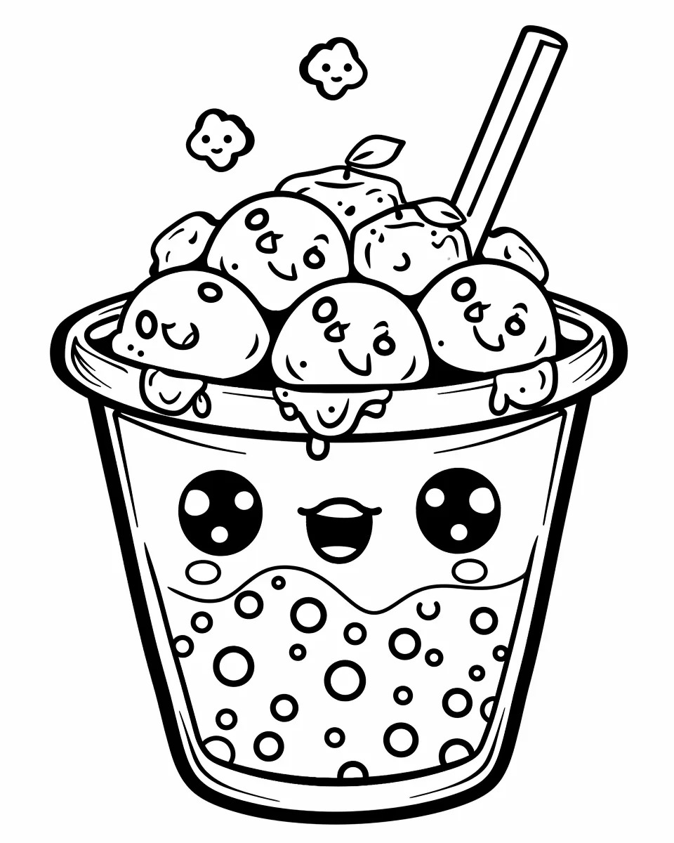 Coloriage Bubble Thea Kawaii Nourriture Maternelle - Kawaii nourriture à imprimer