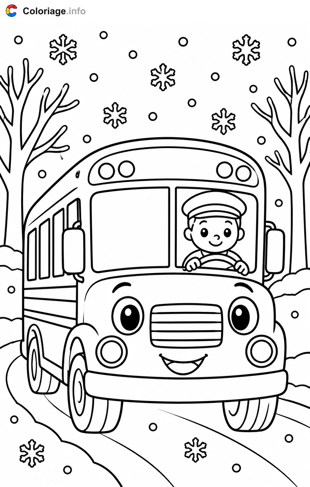 Ausmalbilder Bus im Schnee — Ausmalbild zum Ausdrucken
