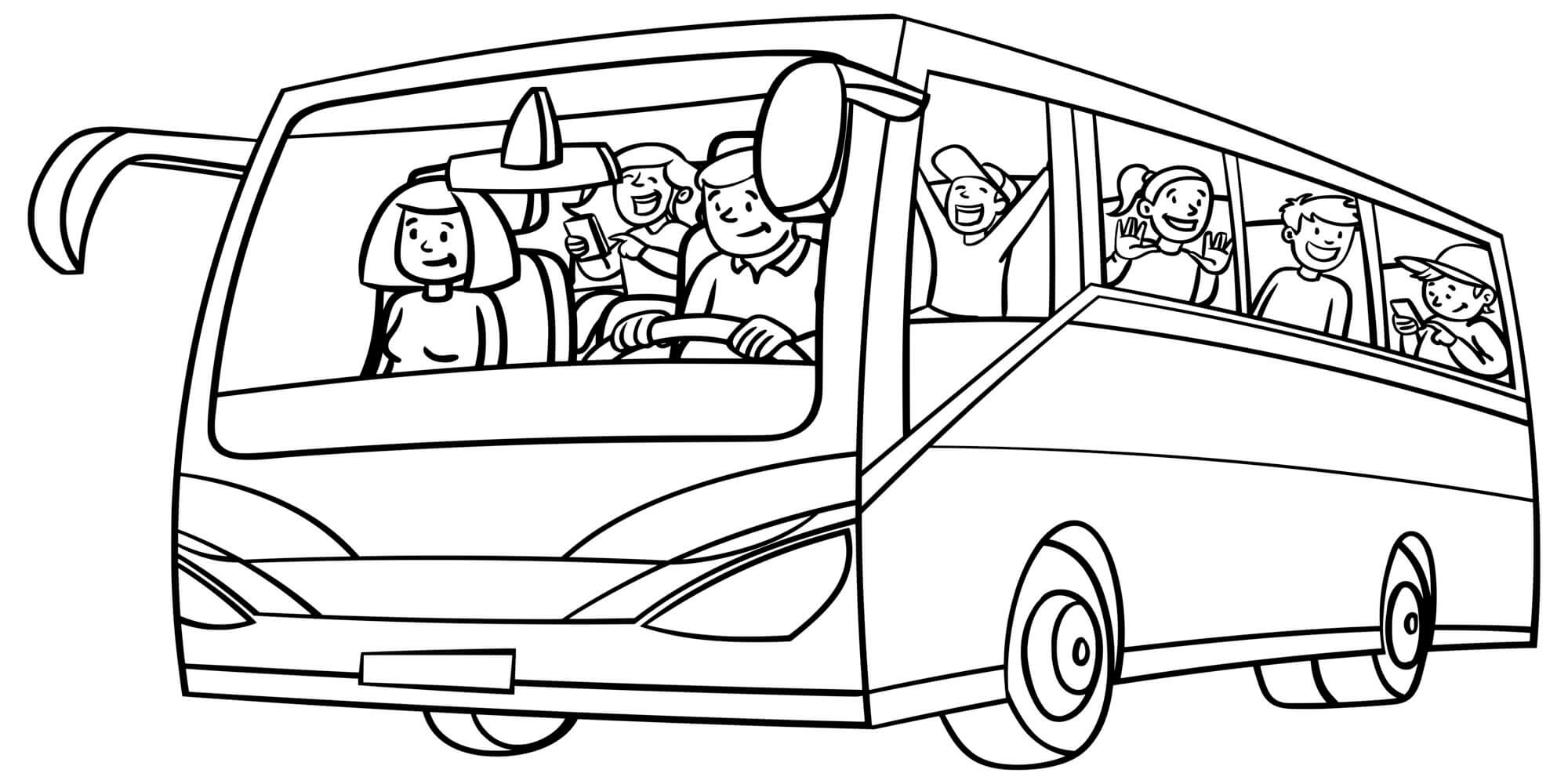 Coloriage Bus Rempli De Passager Pour Les Vacances - Bus à imprimer