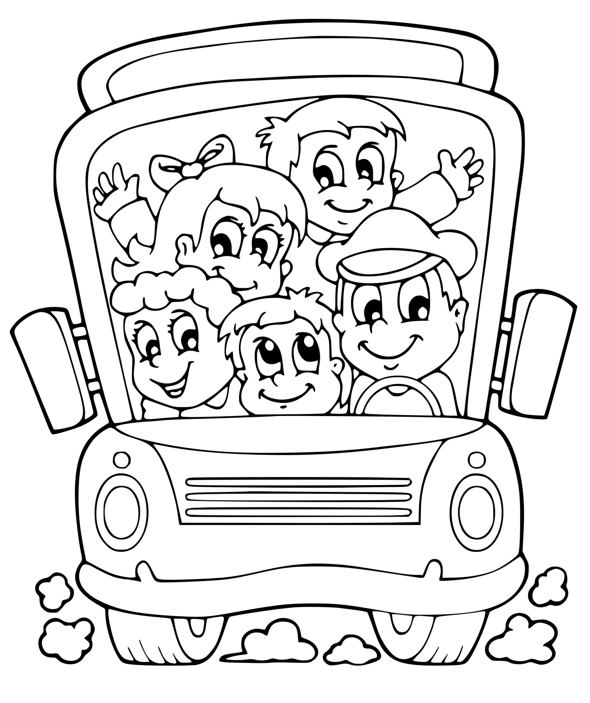Coloriage Bus Scolaire Avec Etudiants - École à imprimer