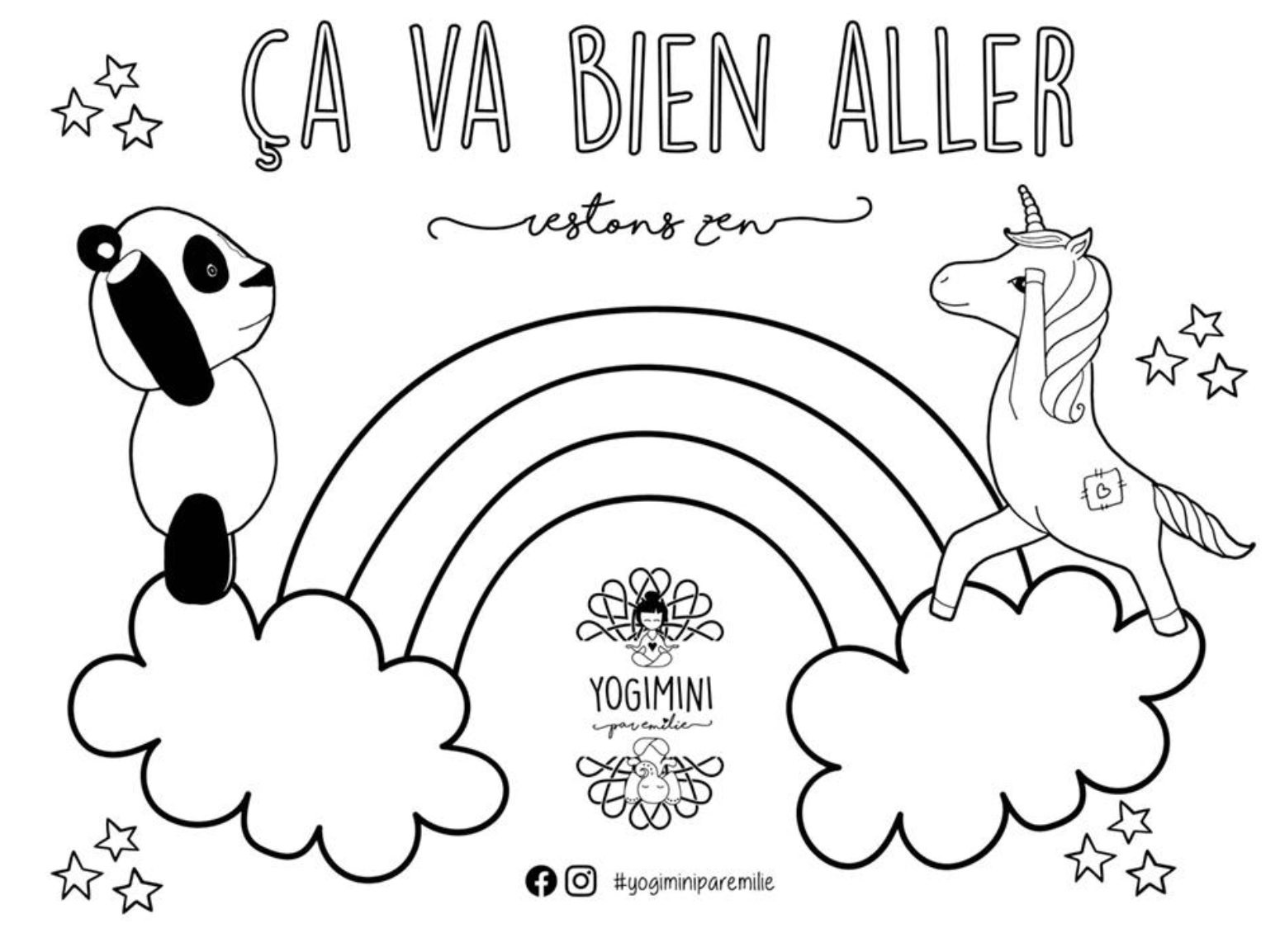 Coloriage Ca Va Bien Aller Arc En Ciel Avec Licorne Et Panda - Panda à imprimer