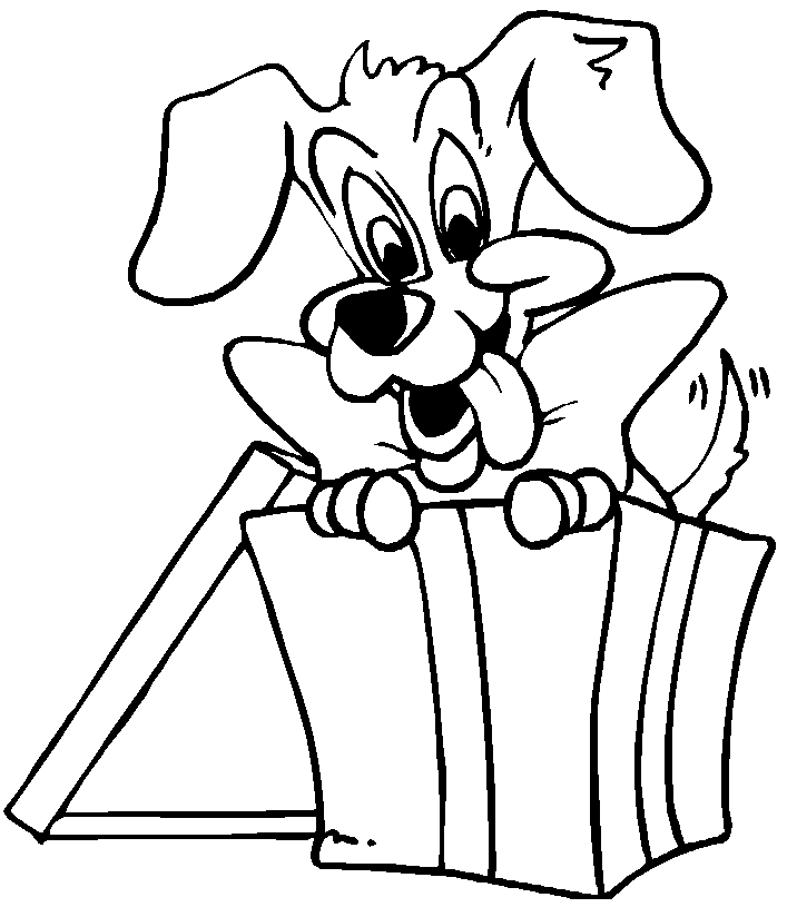 Coloriage Cadeau Chien - Noël à imprimer