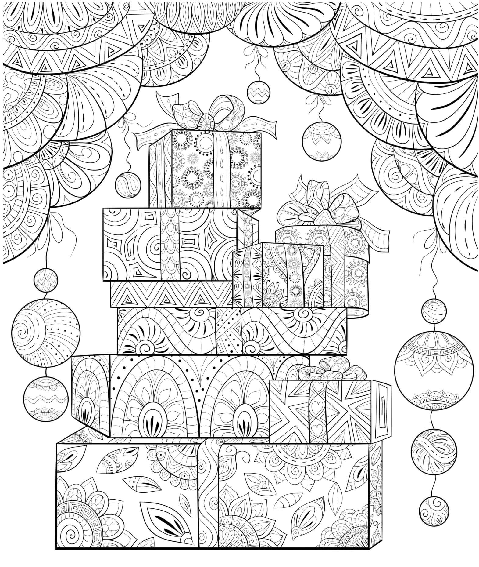 Coloriage Cadeaux De Noël Mandala Anti Stress - Noël adulte à imprimer