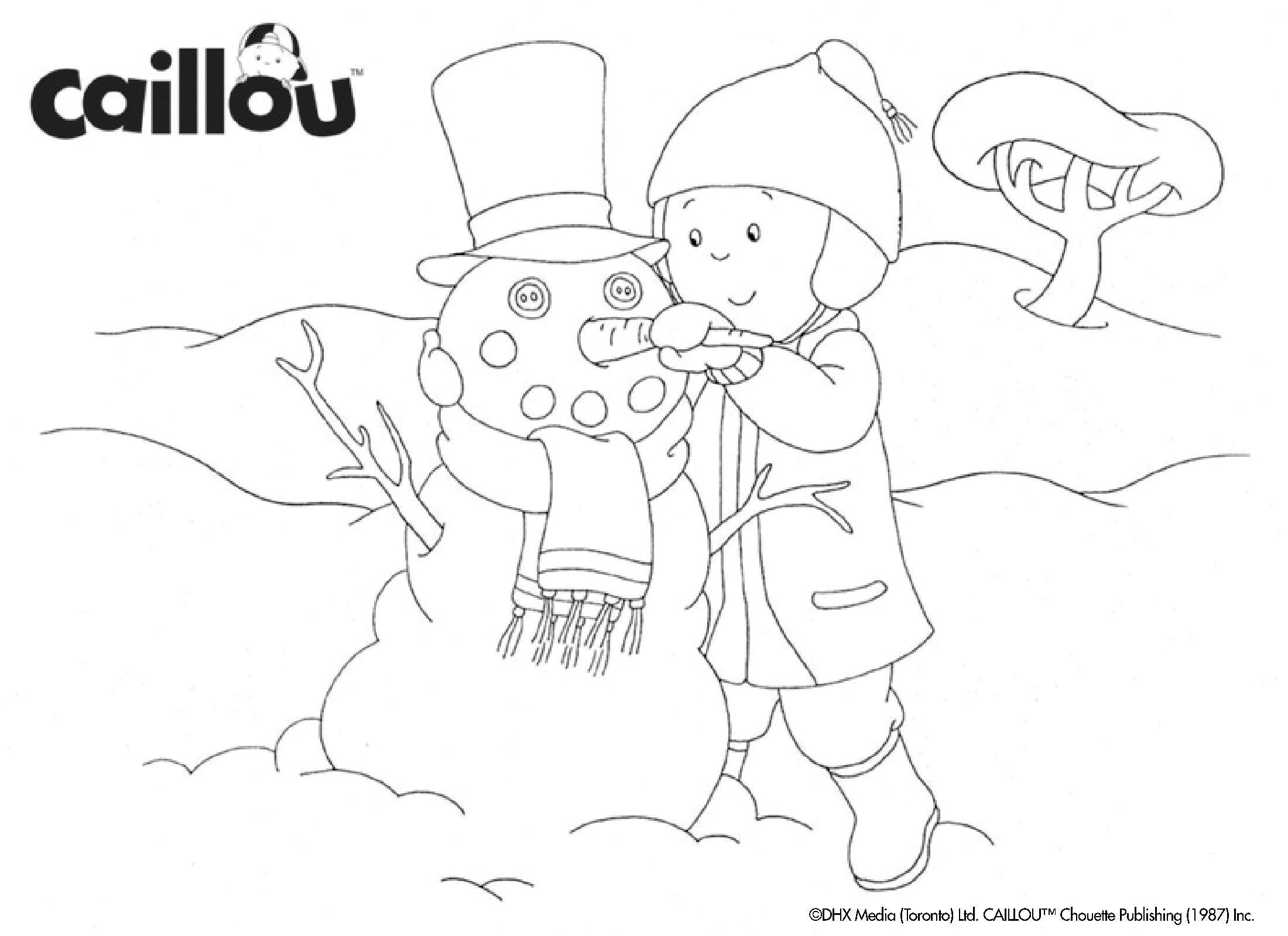 Coloriage Caillou A Fait Un Bonhomme De Neige - Caillou à imprimer
