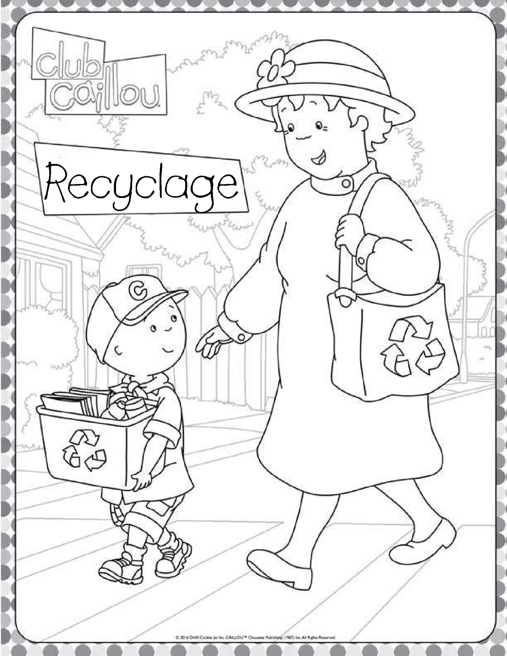 Coloriage Caillou Aime Recycler Avec Sa Mamie - Caillou à imprimer