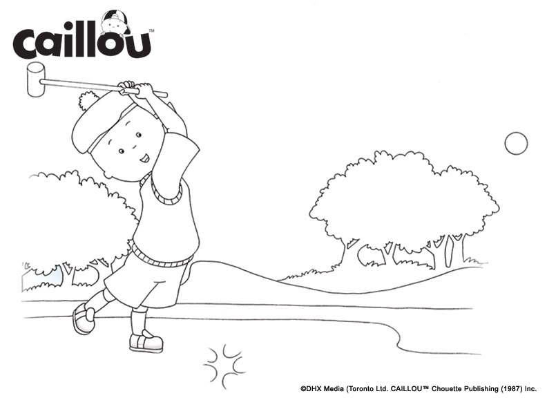 Coloriage Caillou Apprend Le Golf Sport De Haut Niveau - Caillou à imprimer