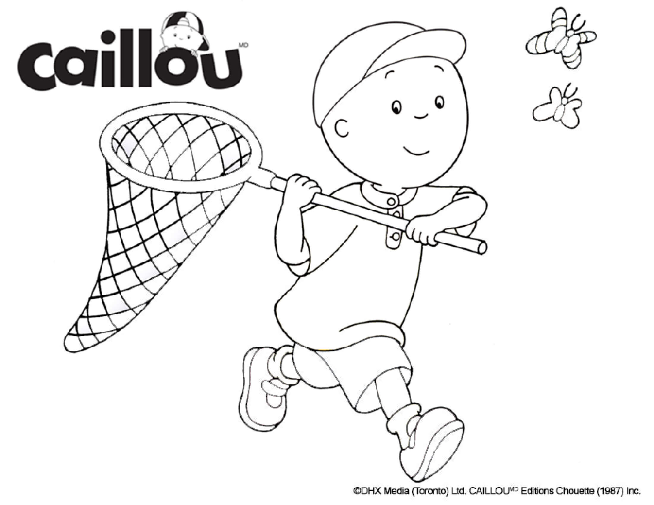 Coloriage Caillou Chasse Les Papillons - Caillou à imprimer