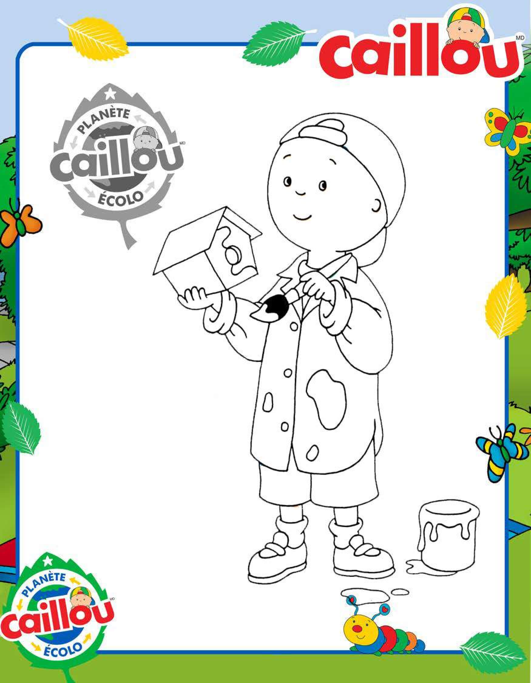 Coloriage Caillou Decore Une Mangeoire Pour Les Oiseaux - Caillou à imprimer