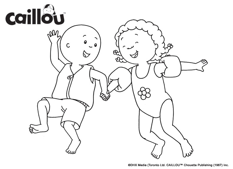 Coloriage Caillou Et Clementine Adorent La Piscine Et Se Baigner - Caillou à imprimer