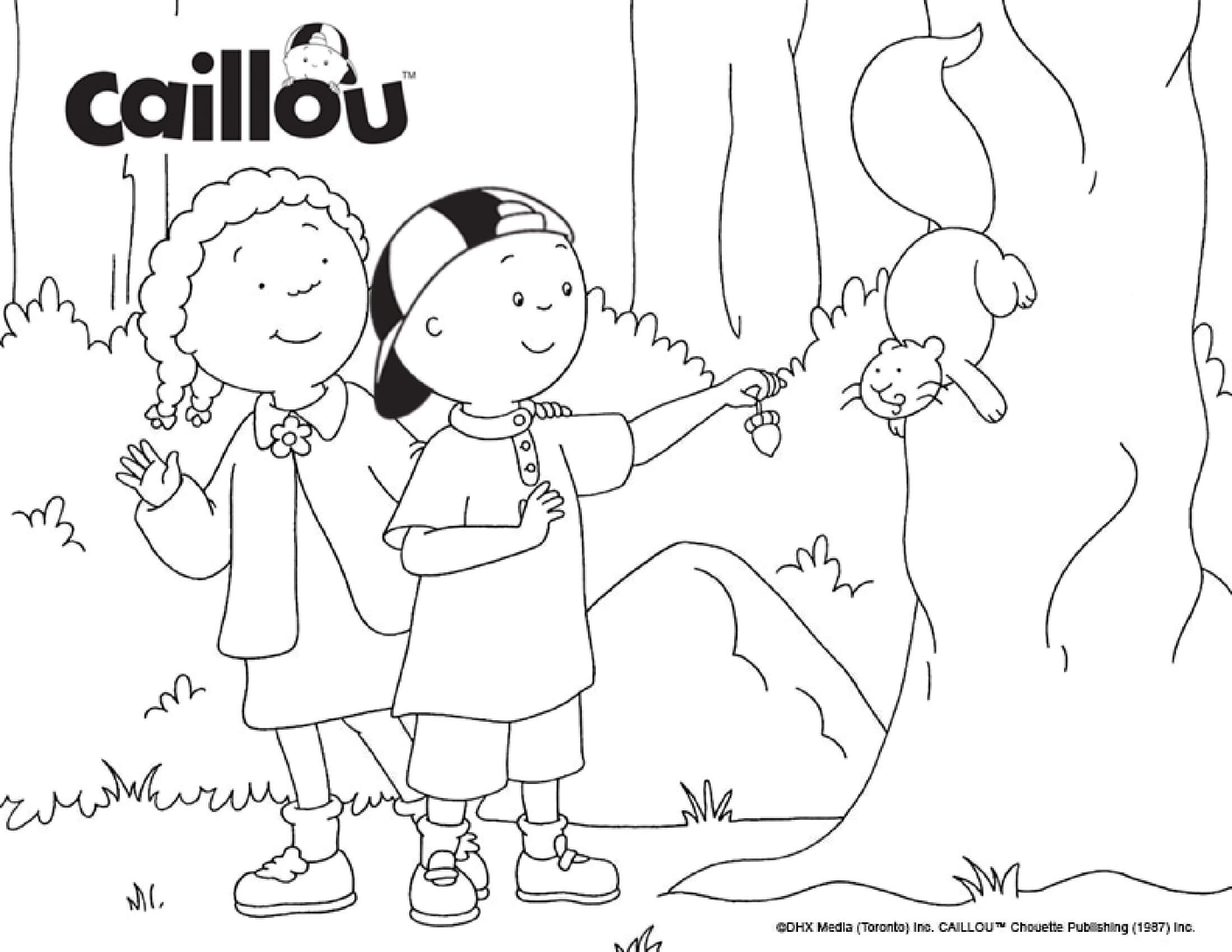 Coloriage Caillou Et Clementine Avec Un Écureuil Au Parc - Caillou à imprimer