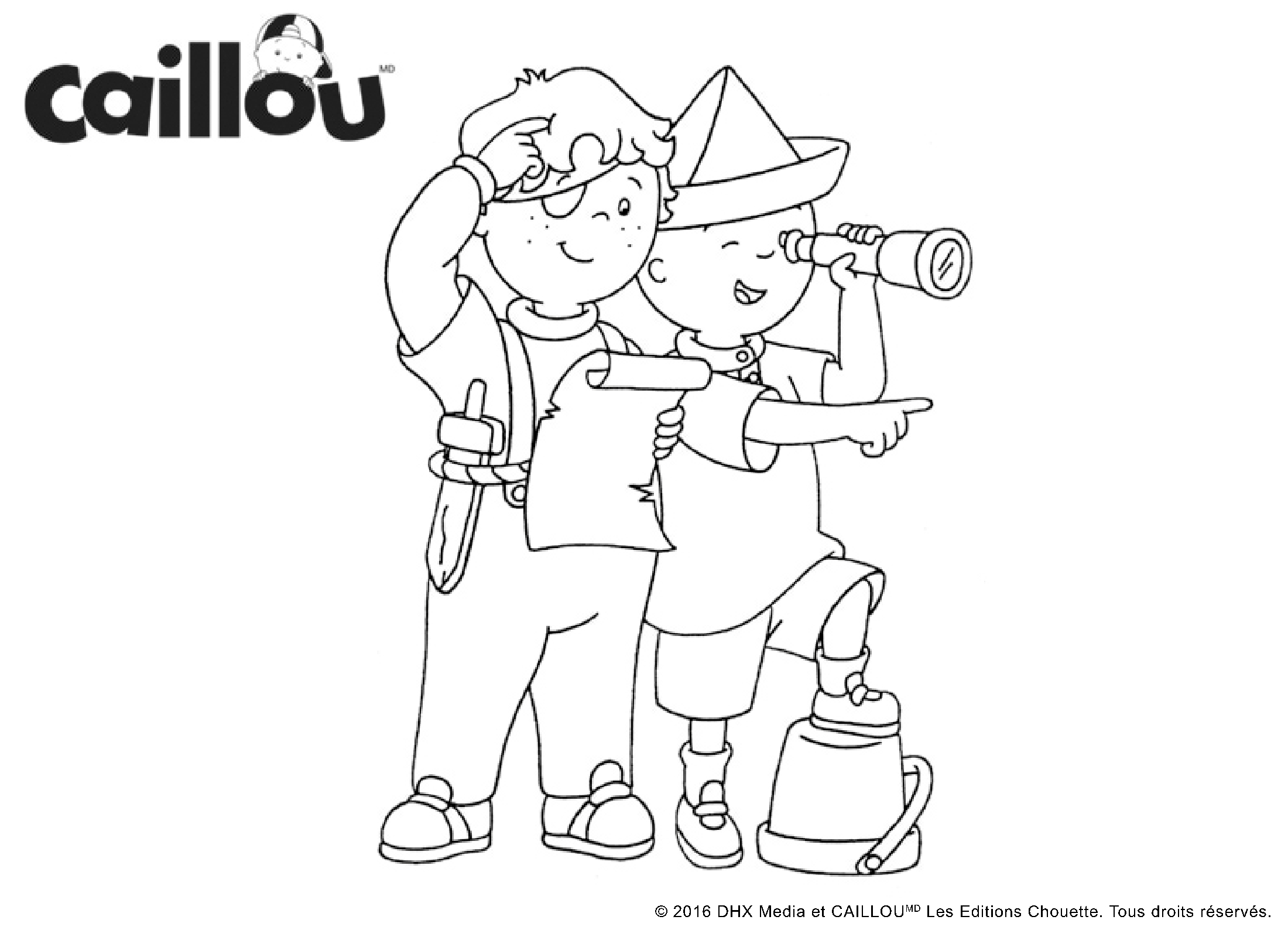 Coloriage Caillou Et Leo Les Capitaines Du Bateau A La Recherche Du Trésor - Caillou à imprimer