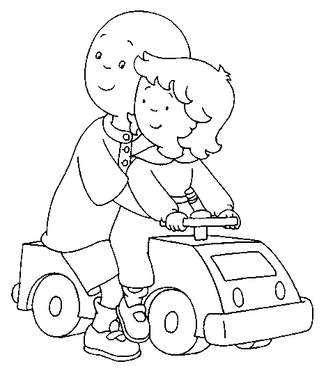 Coloriage Caillou Et Mousseline Joue A La Voiture Ensemble - Caillou à imprimer