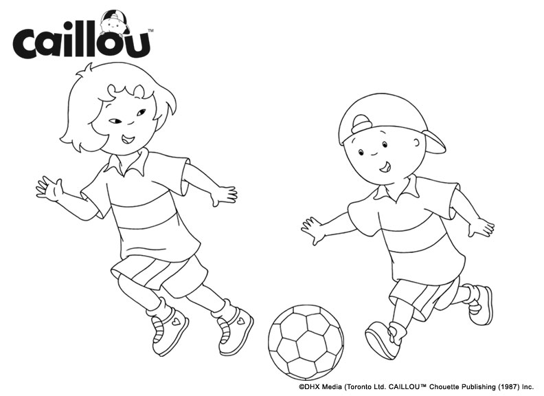 Coloriage Caillou Et Sarah Jouent Au Foot Pour Se Preparer A Lal Coupe Du Monde De La Fifa - Caillou à imprimer