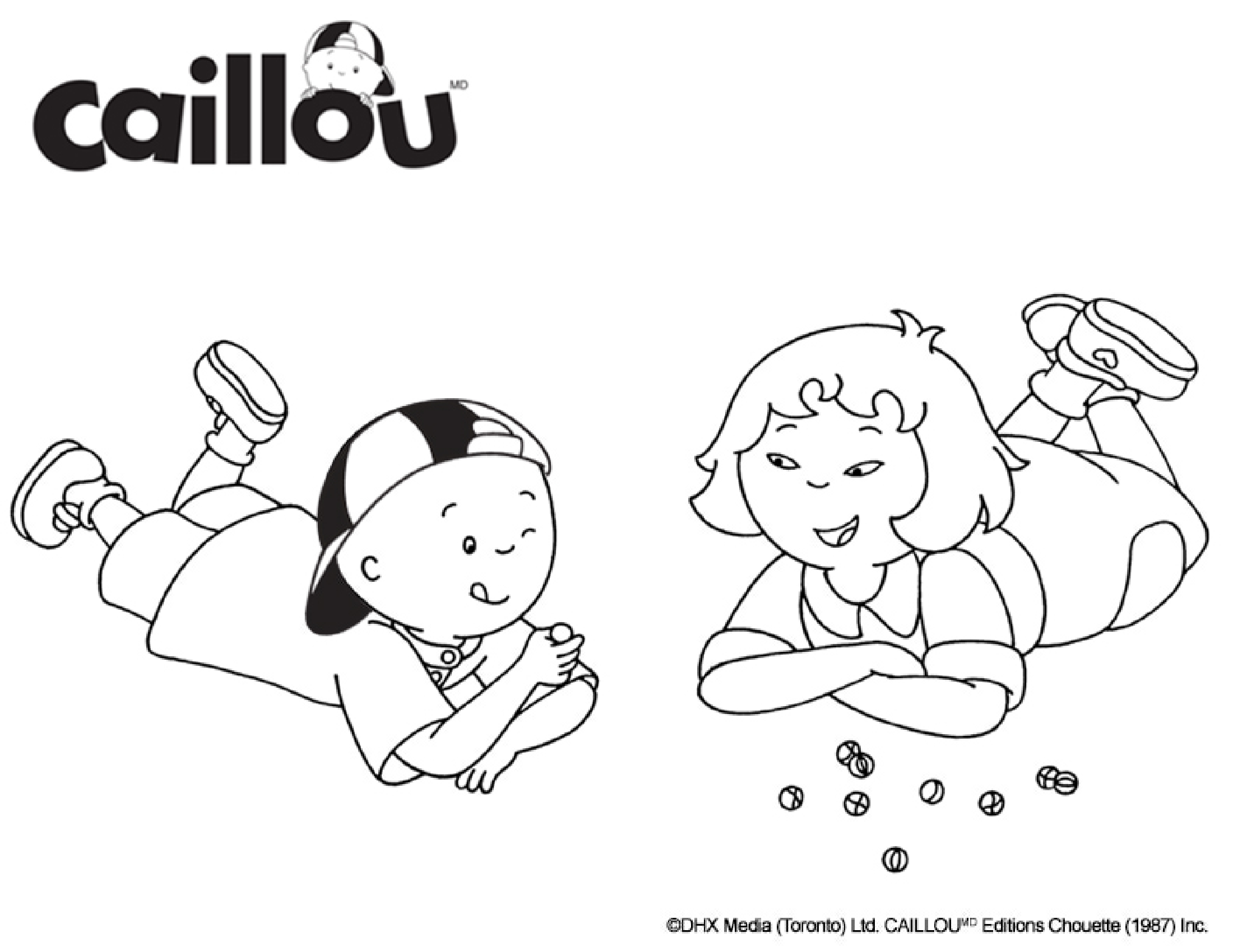 Coloriage Caillou Et Sarah Jouent Aux Billes - Caillou à imprimer