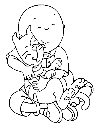 Coloriage Caillou Et Son Adorable Chat Gilbert Se Font Des Câlins - Caillou à imprimer