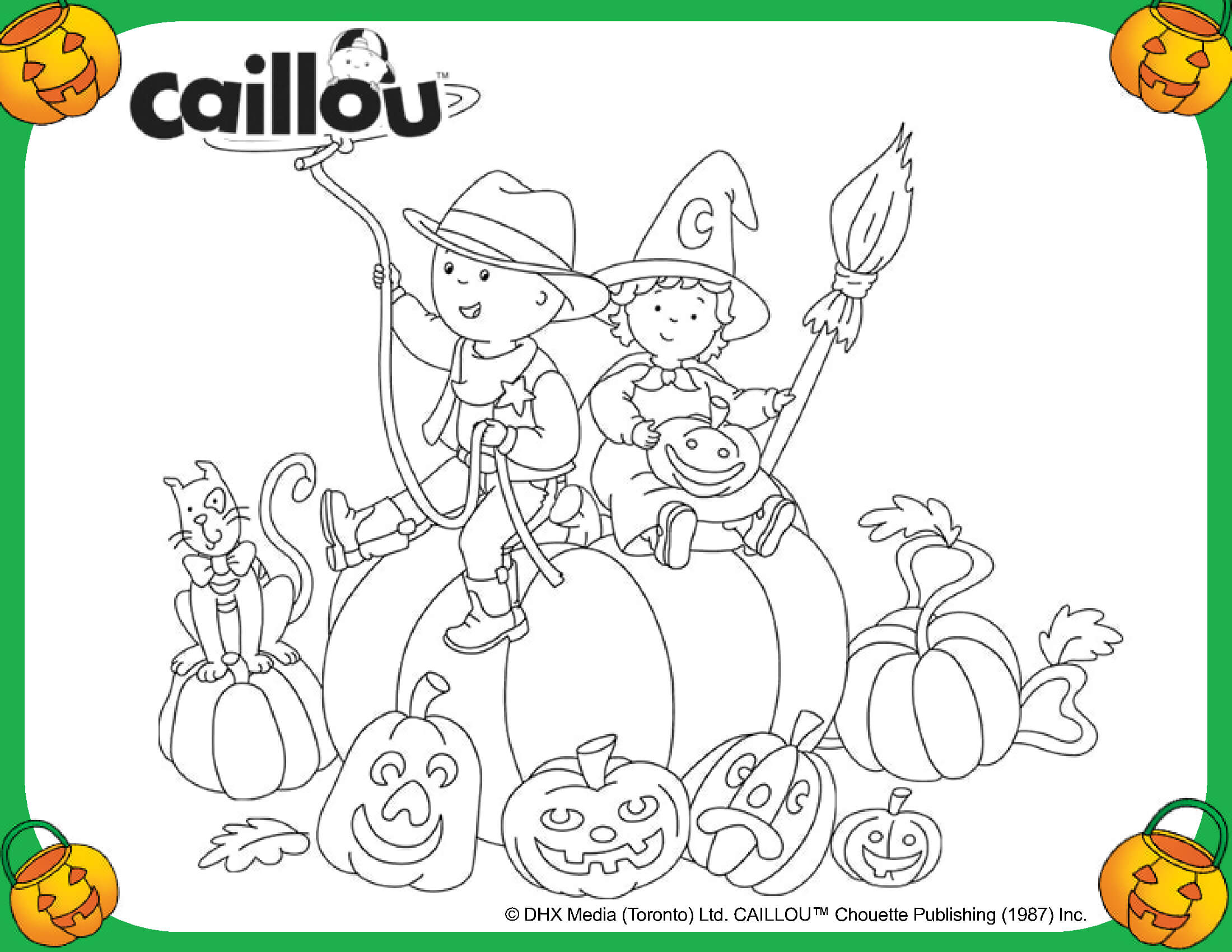 Coloriage Caillou Halloween Avec Mousseline Sur Une Citrouille - Caillou à imprimer