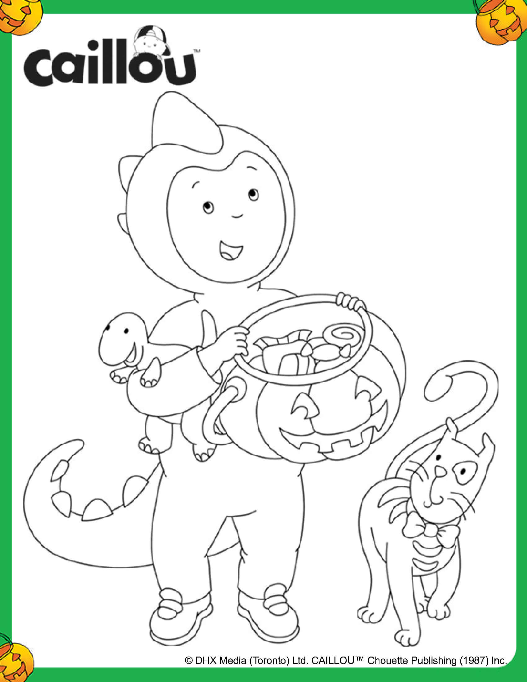 Coloriage Caillou Halloween Déguisé En Dinosaure - Caillou à imprimer