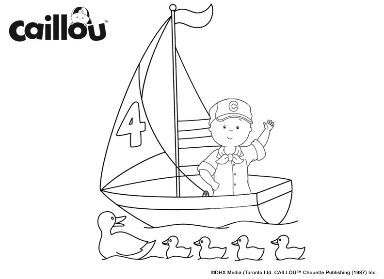 Coloriage Caillou Le Capitaine Du Bateau Salut Les Canards - Caillou à imprimer