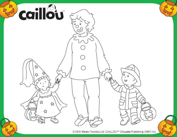 Coloriage Caillou Le Pompier Mousseline La Princesse Et Papa Le Clown Pour Halloween - Caillou à imprimer