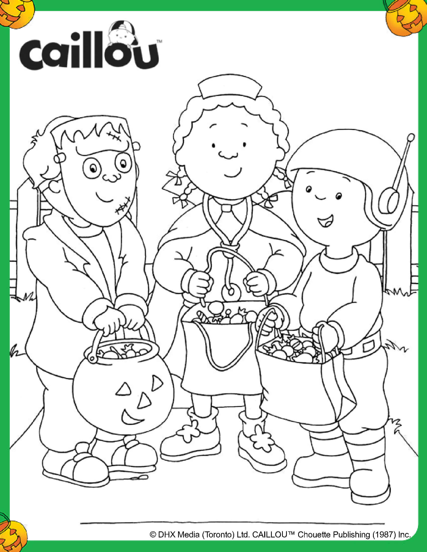 Coloriage Caillou Leo Et Clementine Déguisé Pour Halloween - Caillou à imprimer