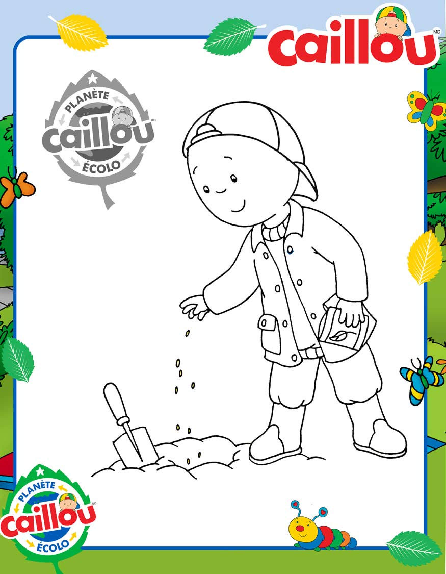 Coloriage Caillou Plante Un Arbre - Caillou à imprimer