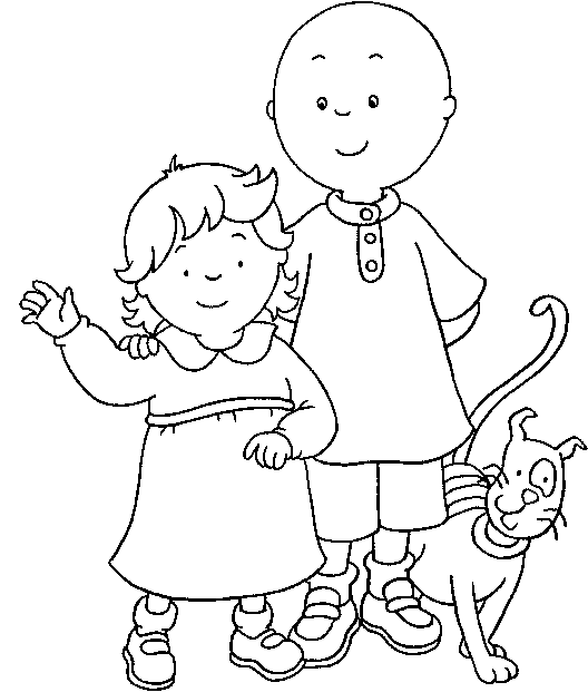 Coloriage Caillou Sa Petite Sœur Mousseline Et Gilbert Son Chat - Caillou à imprimer