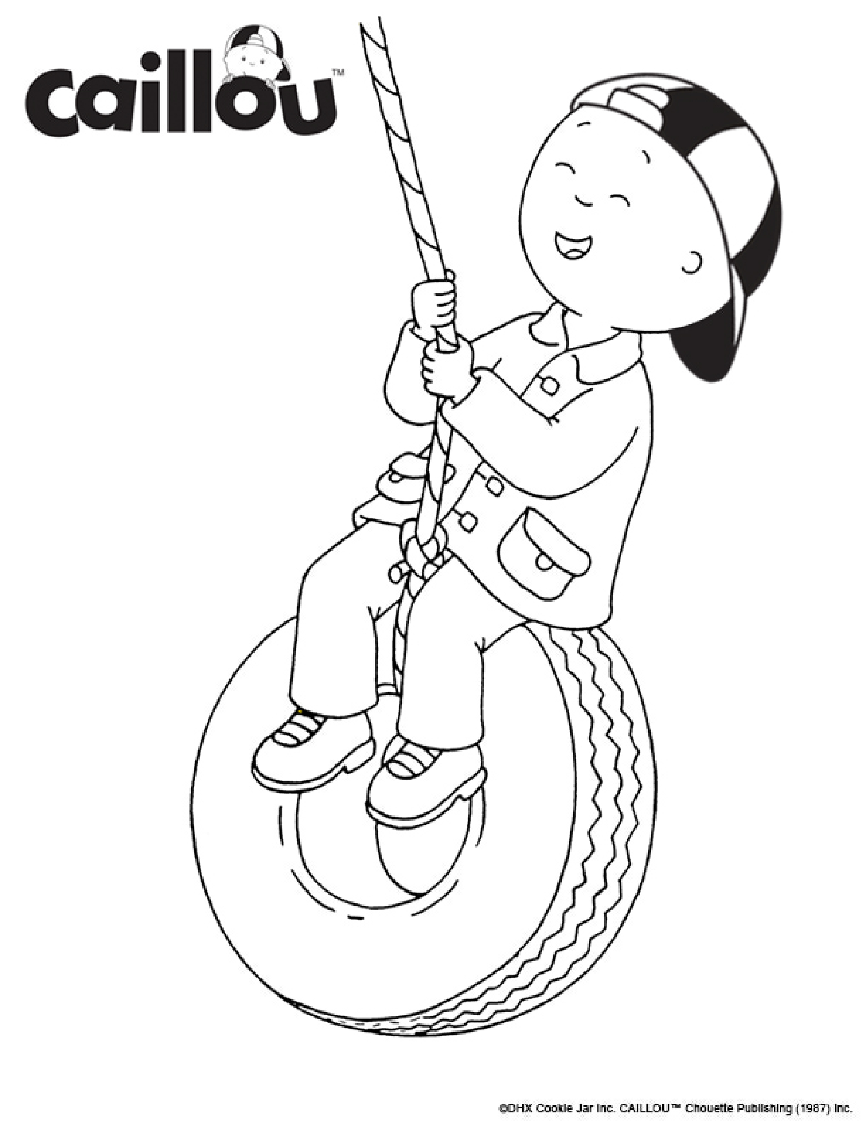 Coloriage Caillou Se Balance En Cette Belle Journée Ensoleille - Caillou à imprimer