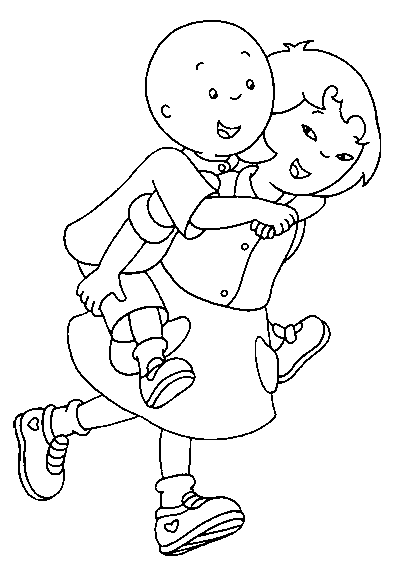 Coloriage Caillou Sur Le Dos De Sarah Comme Une Grande Sœur - Caillou à imprimer