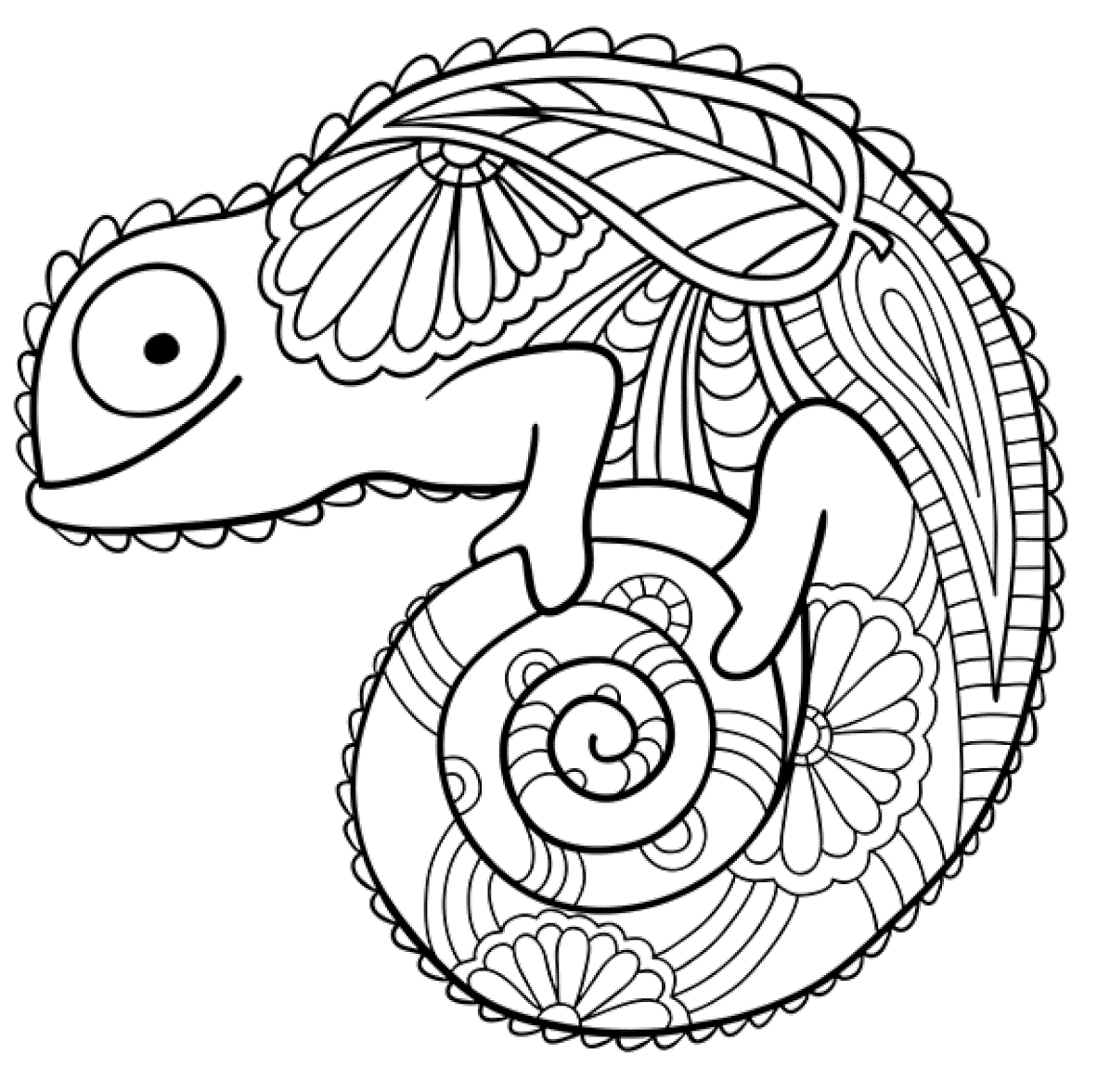 Coloriage Caméléon Animal De La Jungle Dans Une Forêt Tropicale - Animaux de la jungle à imprimer