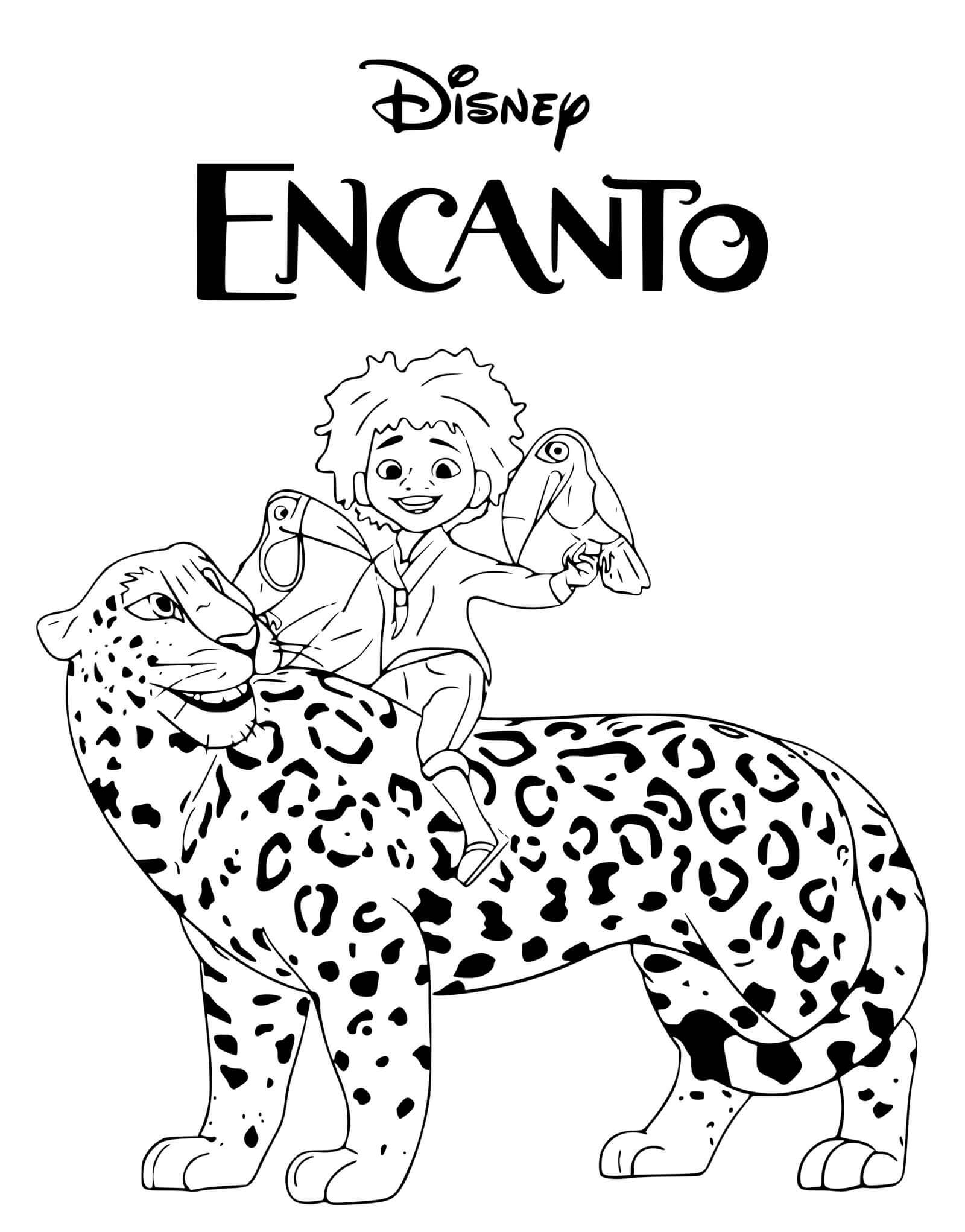 Coloriage Camilo Un Adolescent Sur Un Tigre Film Encanto Disney - Encanto à imprimer