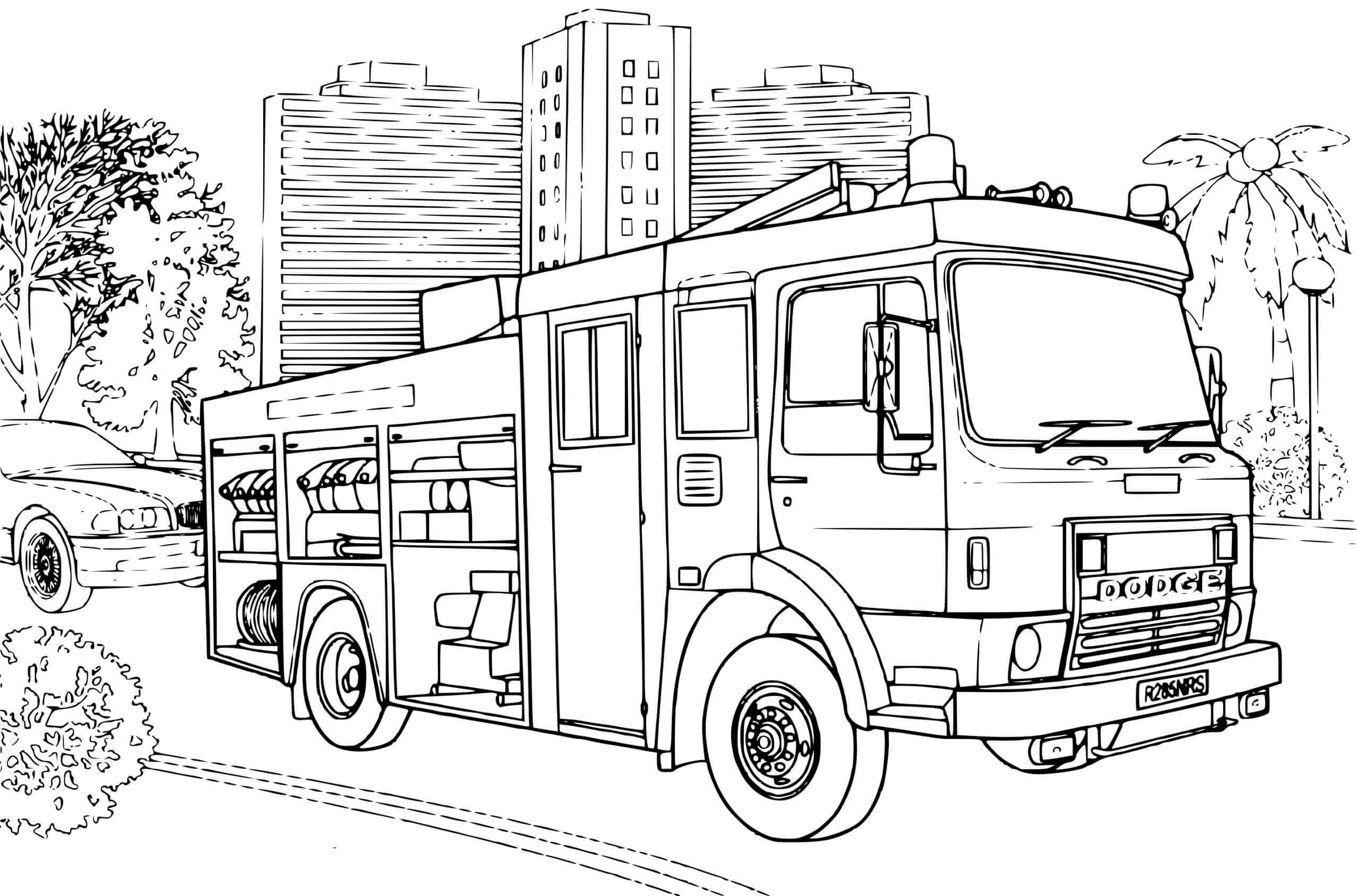 Coloriage Camion De Pompier Dodge - Pompier à imprimer