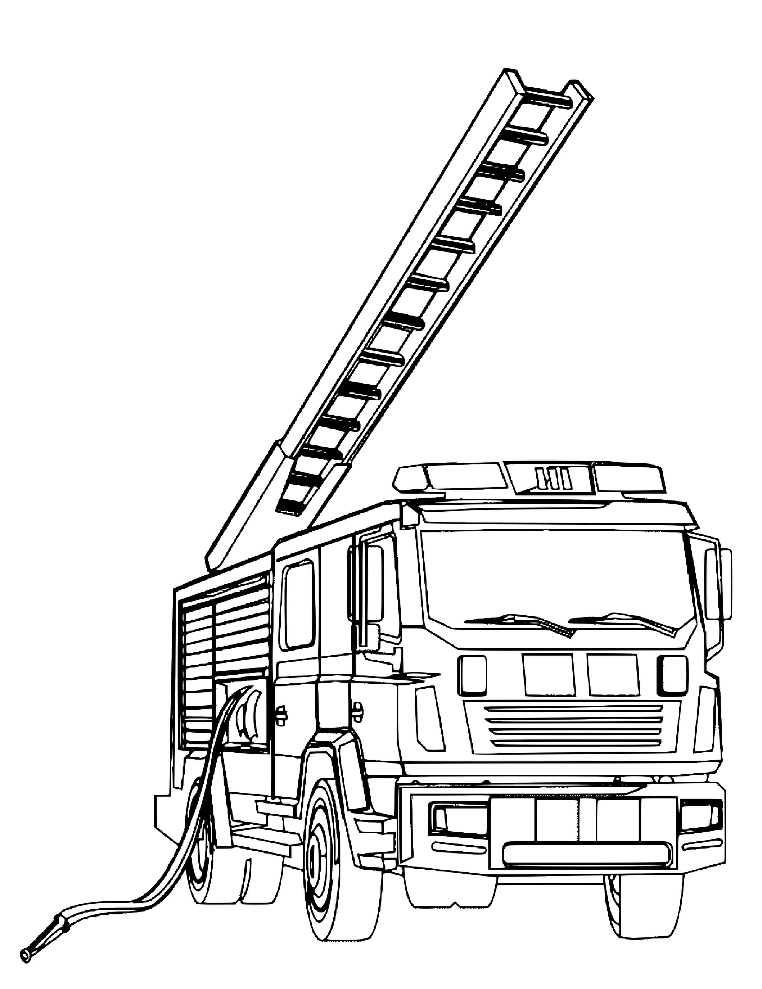 Coloriage Camion De Pompier Avec Une Échelle - Pompier à imprimer
