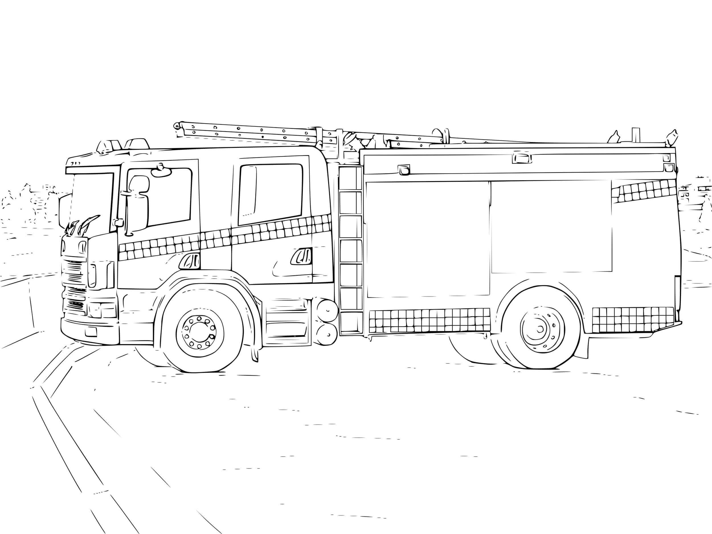 Coloriage Camion De Pompier En Attente De Demarrer - Pompier à imprimer