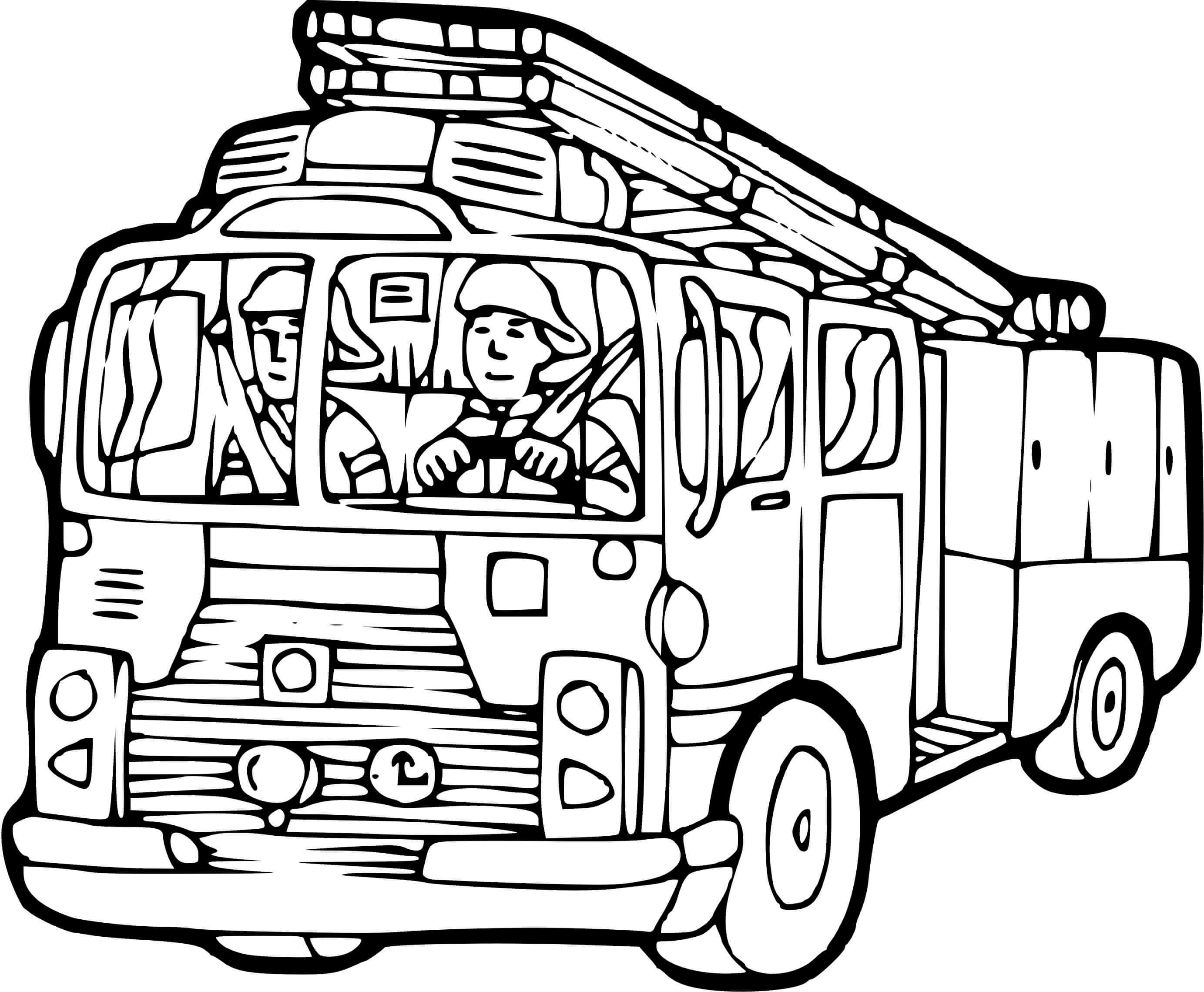 Coloriage Camion Grande Échelle - Pompier à imprimer
