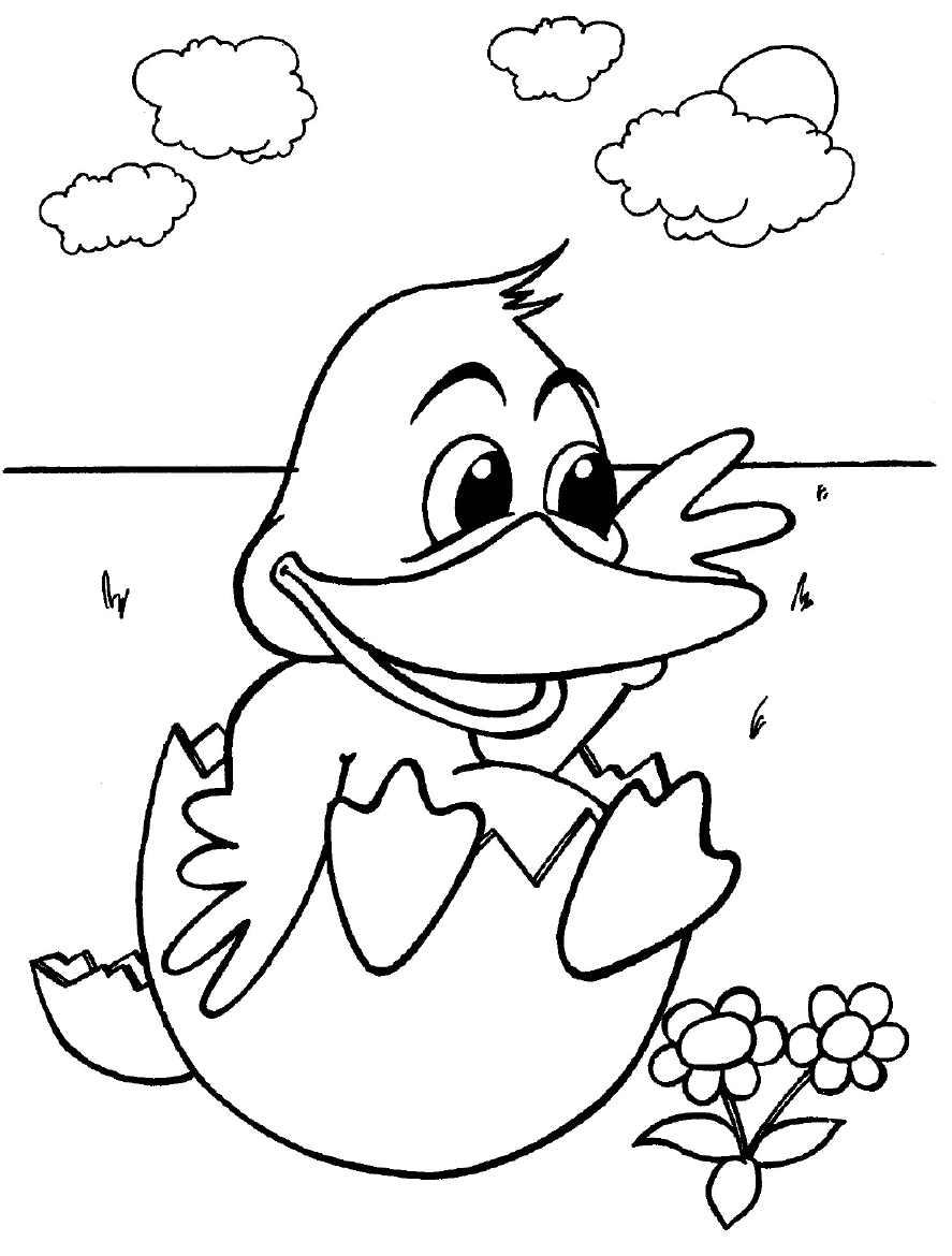 Coloriage Canard Fleurs Et Nuages - Animaux à imprimer