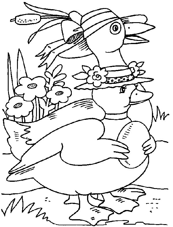 Coloriage Canards Avec Chapeaux - Animaux à imprimer