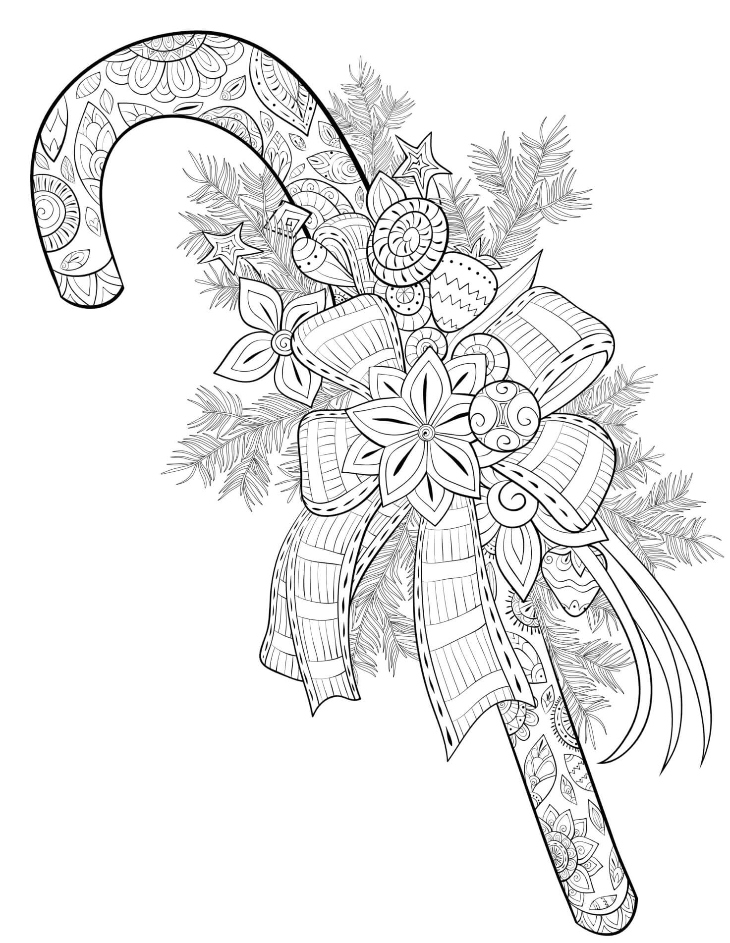Coloriage Canne De Noël Mandala Anti Stress - Noël adulte à imprimer