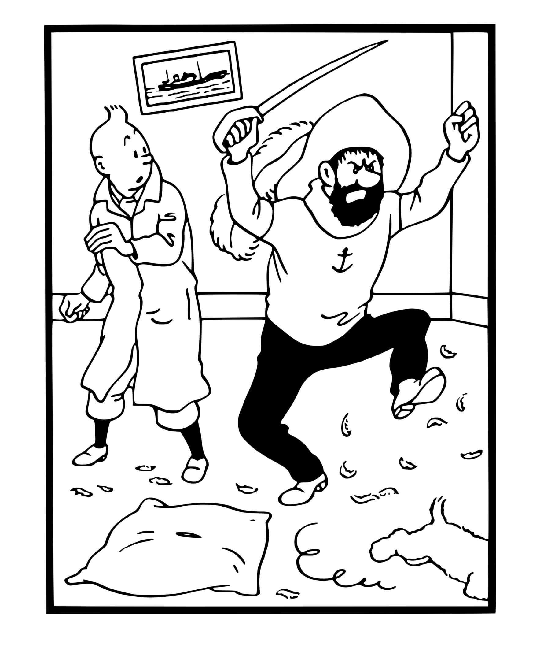 Coloriage Capitaine Haddock Le Pirate Avec Tintin - Tintin à imprimer