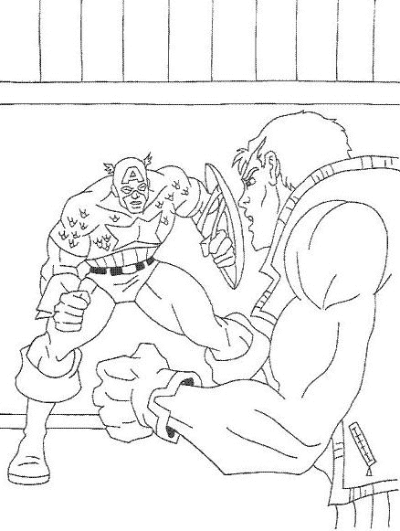 Coloriage Captainamerica Combat Un Ennemi - Captain america à imprimer