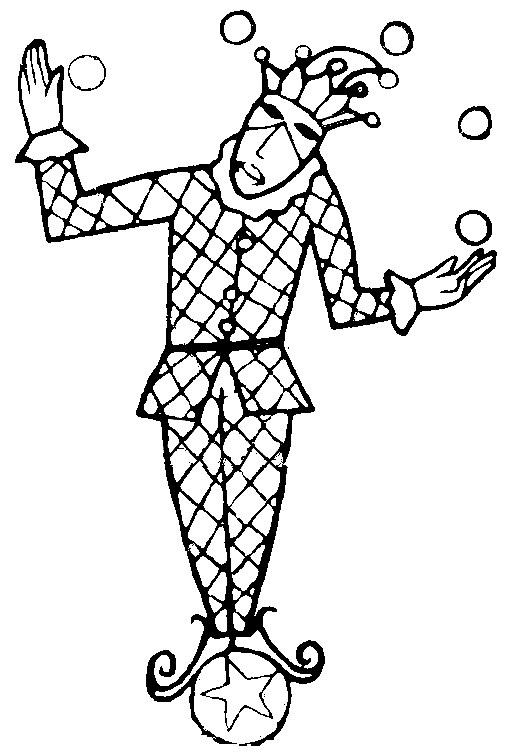 Coloriage Carnaval Arlequin Jongle Avec Des Balles - Cirque à imprimer