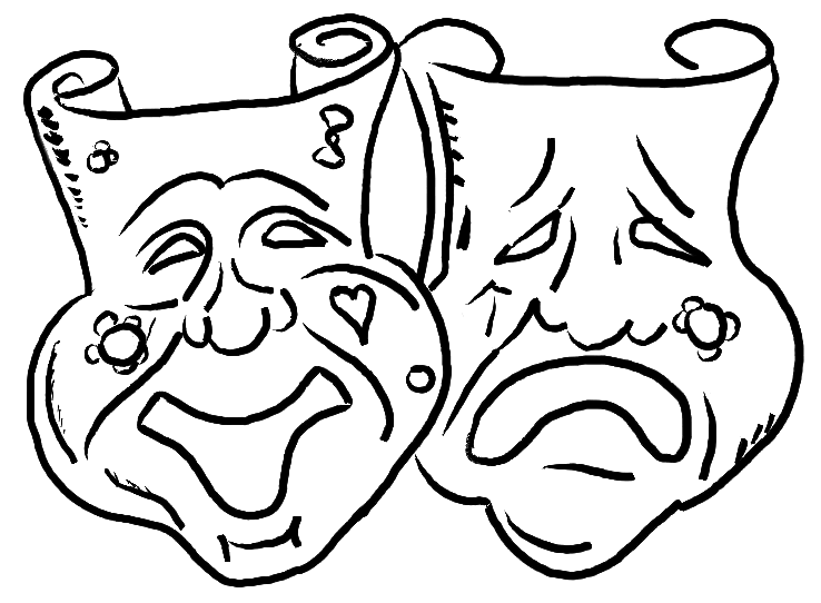 Coloriage Carnaval Masque Qui Rit Et Masque Qui Pleure - Cirque à imprimer