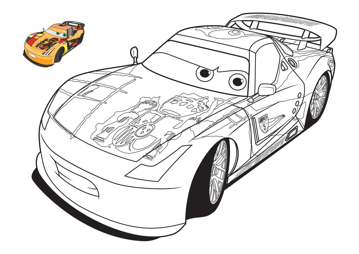 Coloriage Cars 2 Miguel Camilo Voiture Course - Voiture de course à imprimer
