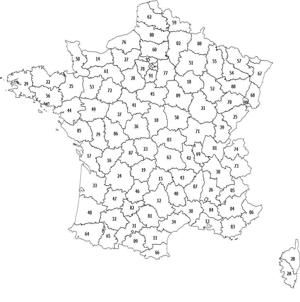 Coloriage Carte Des Departements De France - Drapeau à imprimer