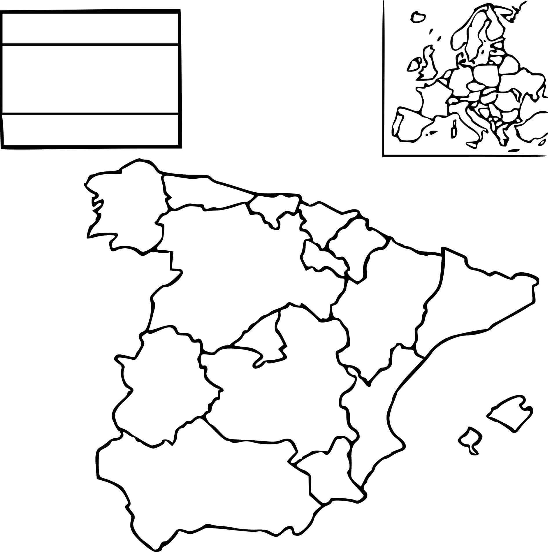 Coloriage Carte Espagne Et Europe - Espagne à imprimer