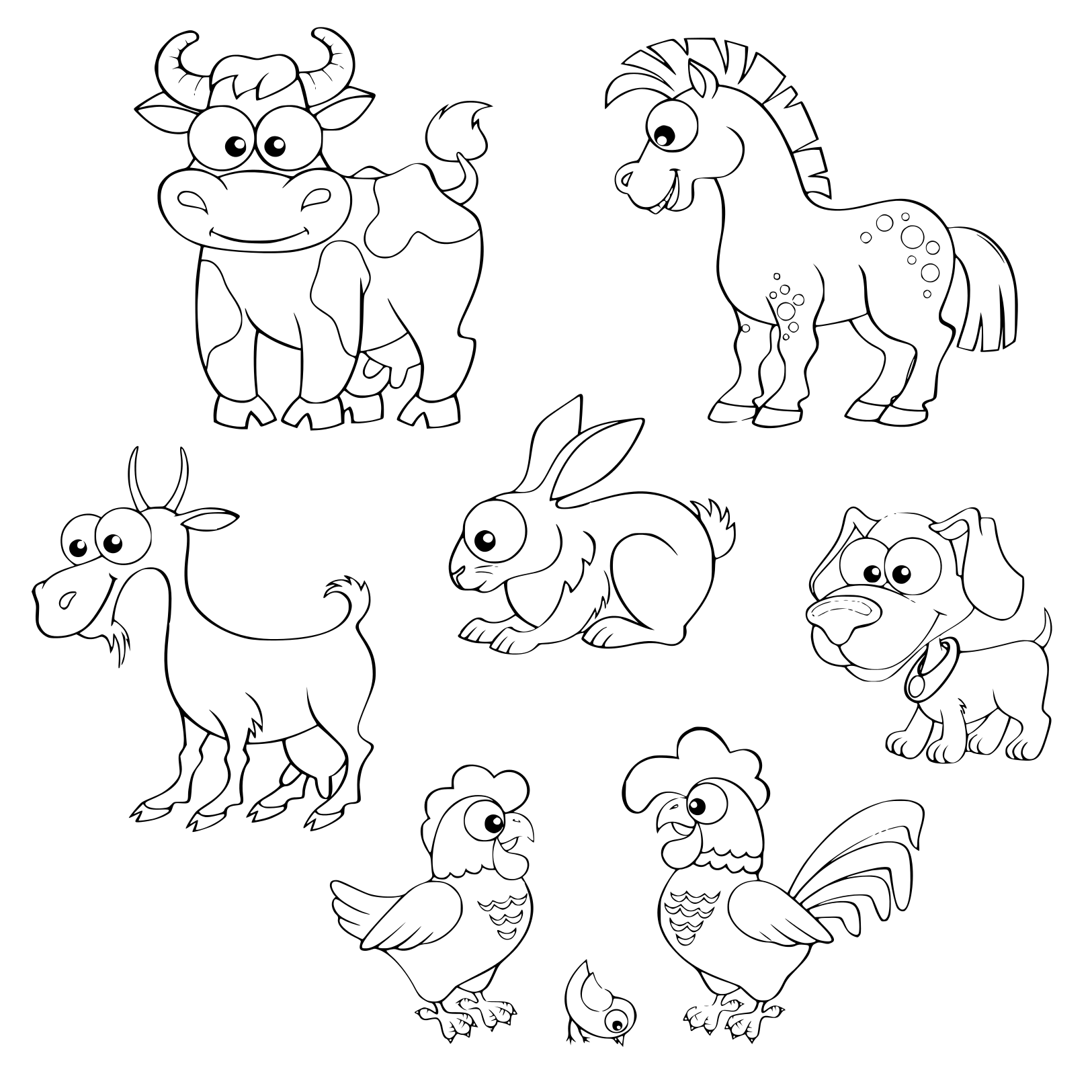 Coloriage Ferme Joyeuse - Animaux Cartoon - Animaux de la ferme à imprimer