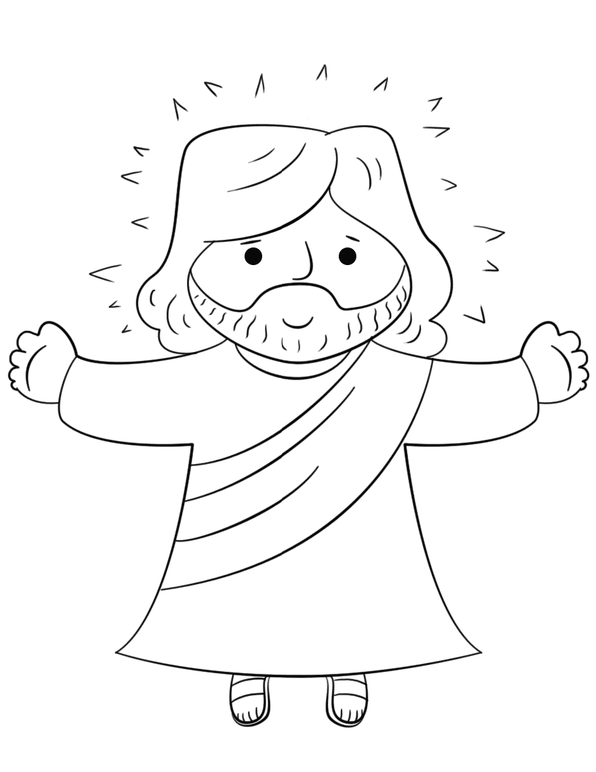 Coloriage Jésus facile Pâques dessin animé - Pâques facile à imprimer