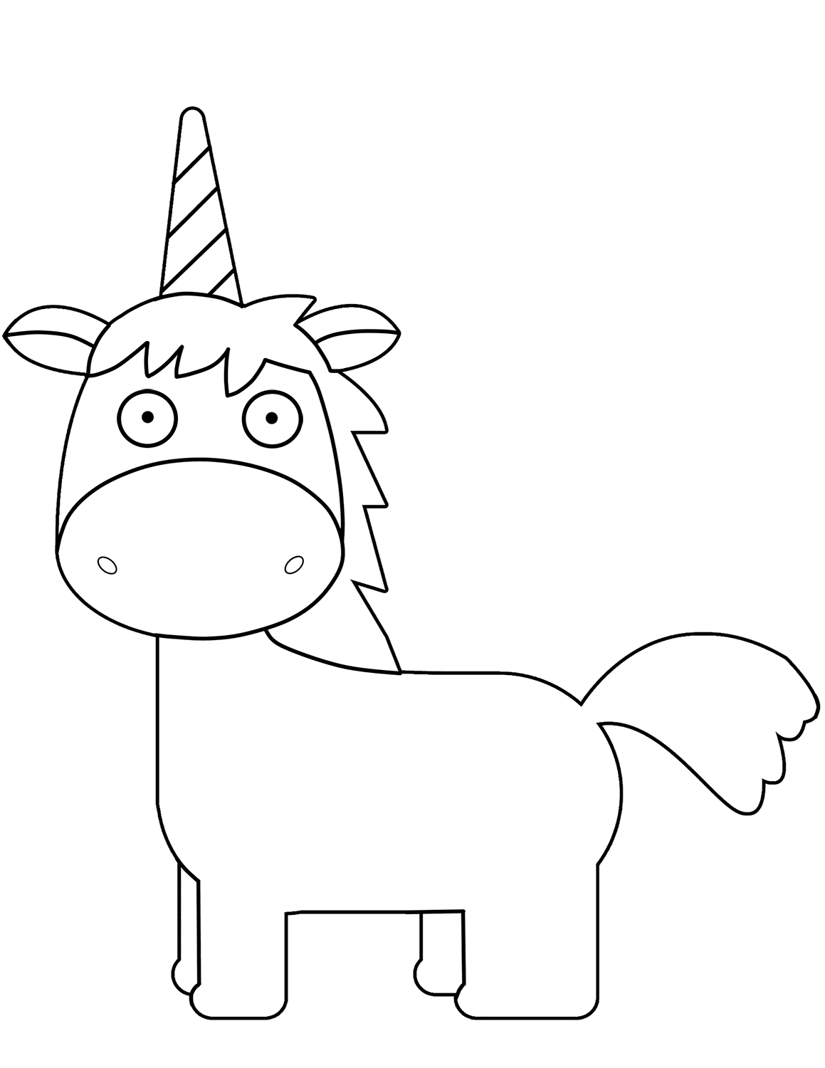Coloriage Licorne Cartoon Corne Scintillante - Licorne à imprimer